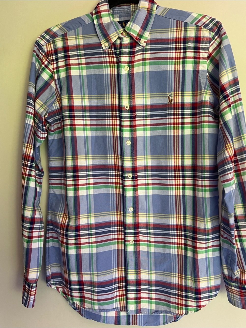 Polo Ralph Lauren Classic Blue Plaid Button-Down Shirt. Size XS.